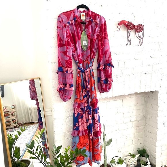 Farm Rio mixed living maxi tiered printed dress fit S /M 👇 - Picture 7 of 8